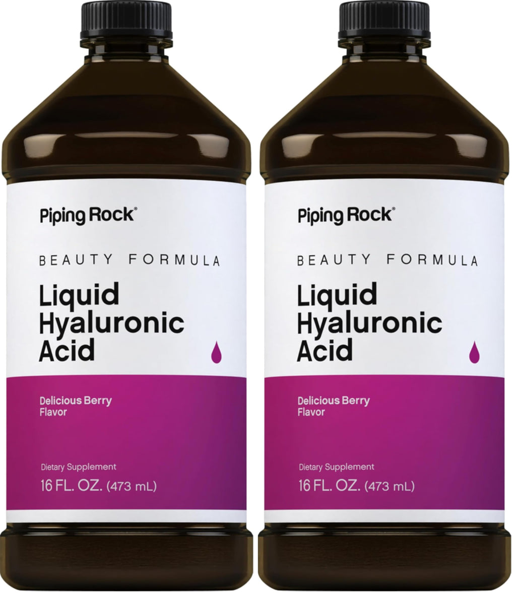 Piping Rock Hyaluronic Acid Supplement 100mg - Berry Liquid, 16 oz | Vegetarian, Non-GMO, Gluten Free (Pack of 2)