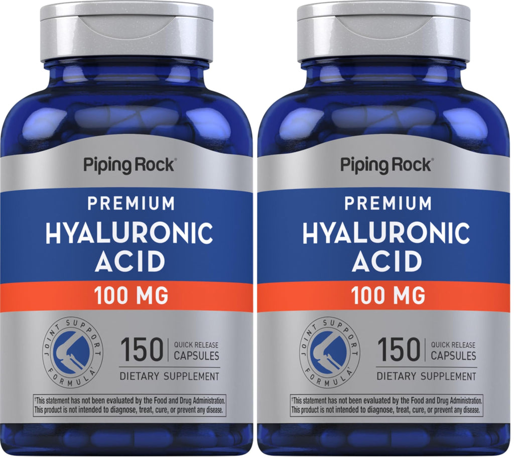 Piping Rock Hyaluronic Acid Supplement | 100 mg | 150 Capsules | Sodium Hyaluronate | Non-GMO, Gluten Free (Pack of 2)