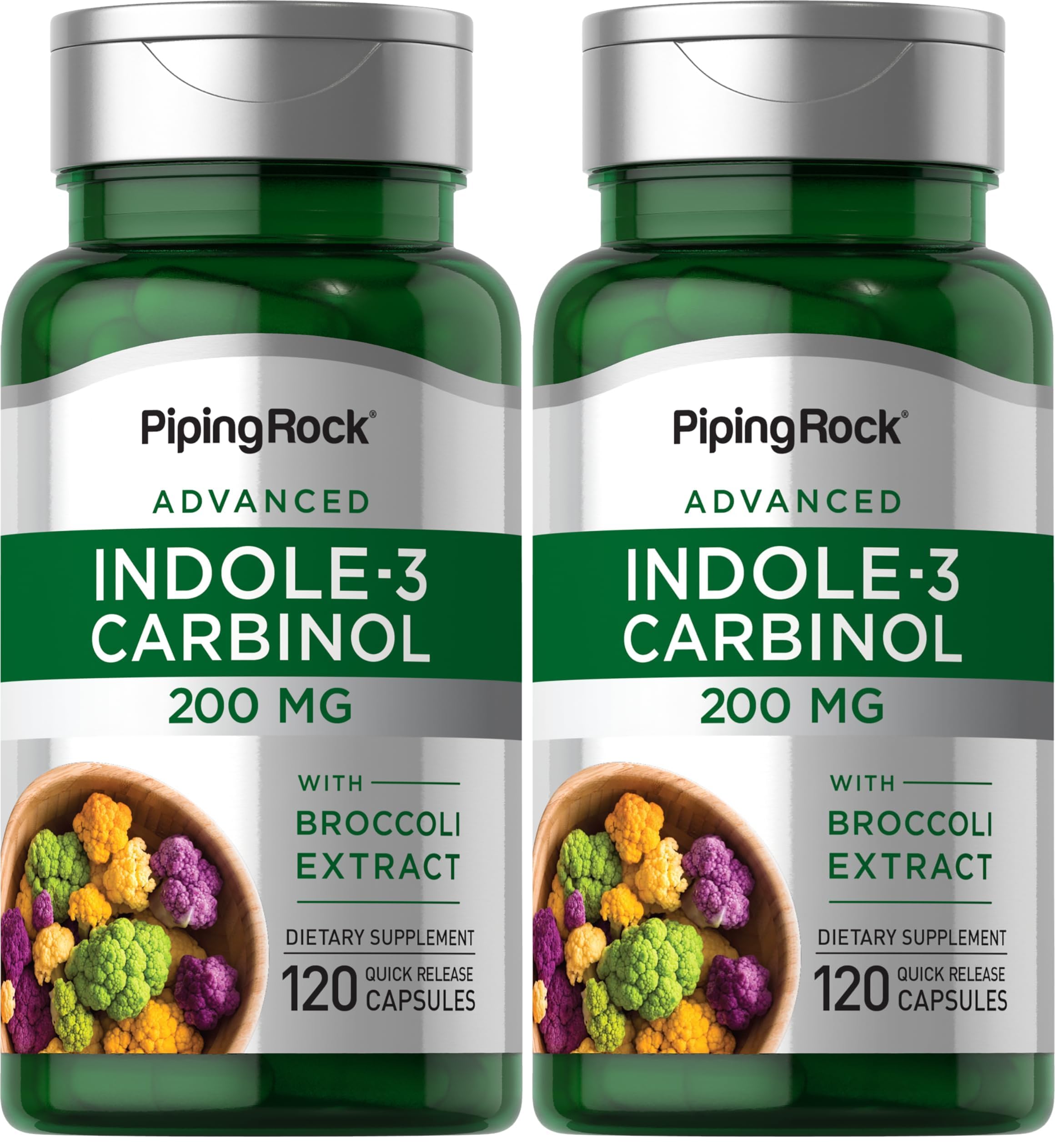 Piping Rock Indole-3-Carbinol 200mg | 120 Capsules | I3C with Broccoli Extract | Non-GMO, Gluten Free (Pack of 2)