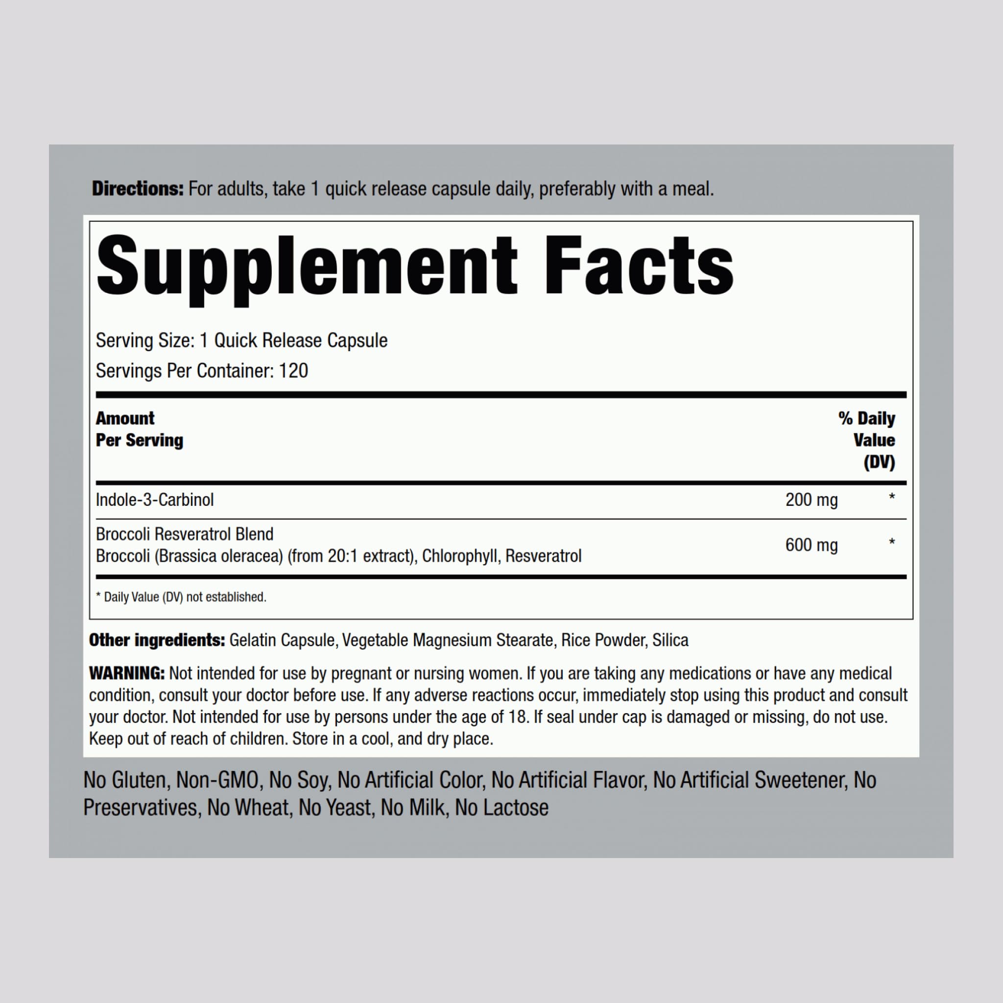 Piping Rock Indole-3-Carbinol 200mg | 120 Capsules | I3C with Broccoli Extract | Non-GMO, Gluten Free (Pack of 2)