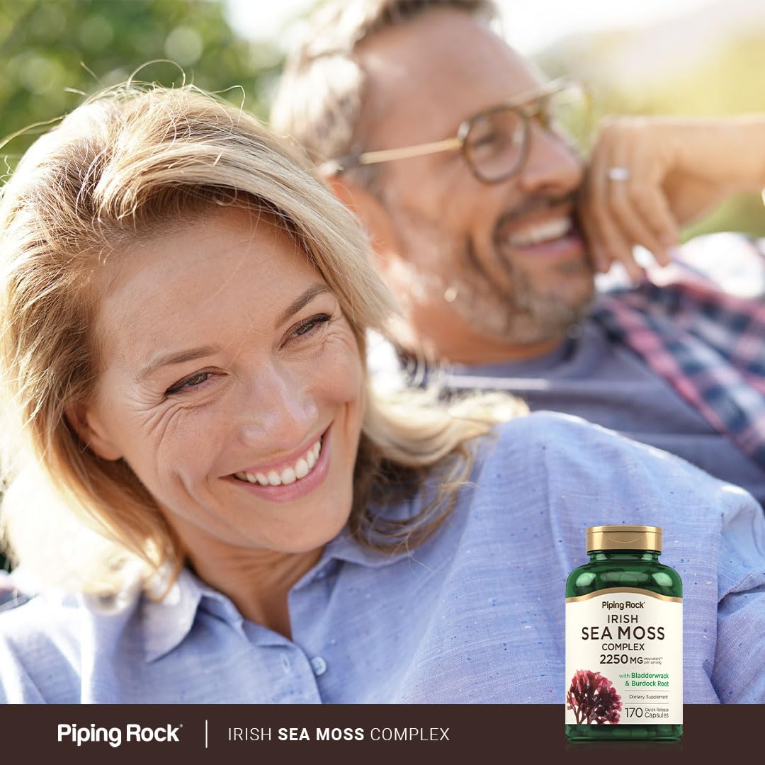 Piping Rock Irish Sea Moss Capsules 2250mg | Bladderwrack & Burdock | Non-GMO & Gluten Free | Pack of 2