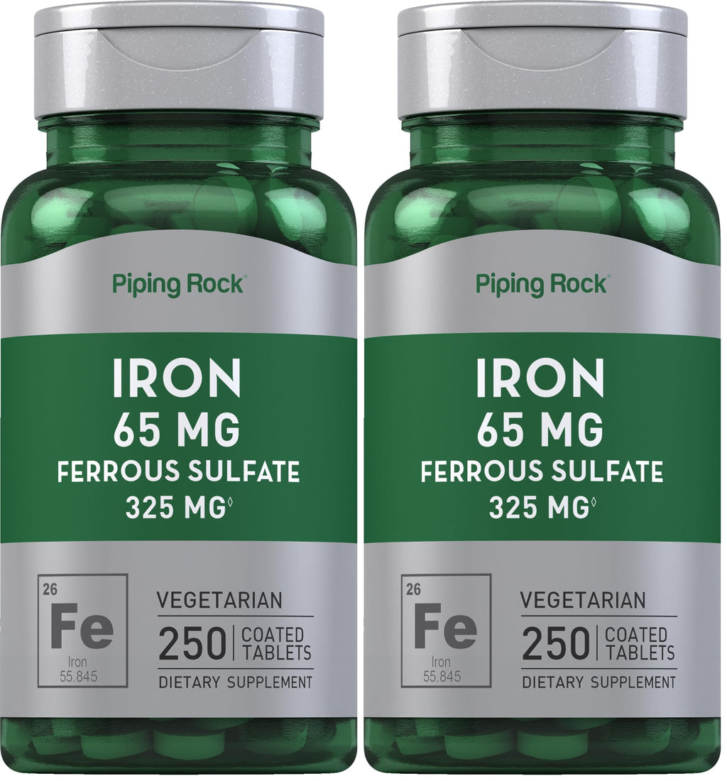 Piping Rock Iron 65mg Ferrous Sulfate | 250 Tablets | High Potency | Pack of 2