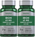 Piping Rock Iron 65mg Ferrous Sulfate | 250 Tablets | High Potency | Pack of 2