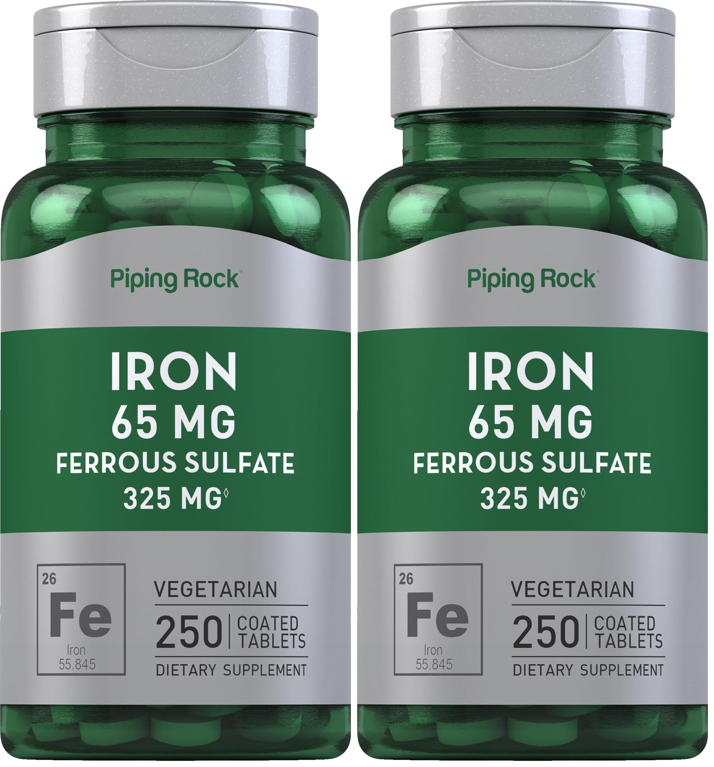 Piping Rock Iron 65mg Ferrous Sulfate | 250 Tablets | High Potency | Pack of 2
