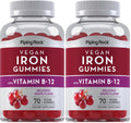 Piping Rock Iron Gummies – 70 Count, B12, Grape Flavor, Vegan & Gluten Free (2 Pack)