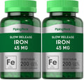 Piping Rock Iron Supplement 45 mg – 200 Tablets – Slow Release Ferrous Sulfate – Vegetarian, Non-GMO & Gluten Free (Pack of 2) | For Women & Men