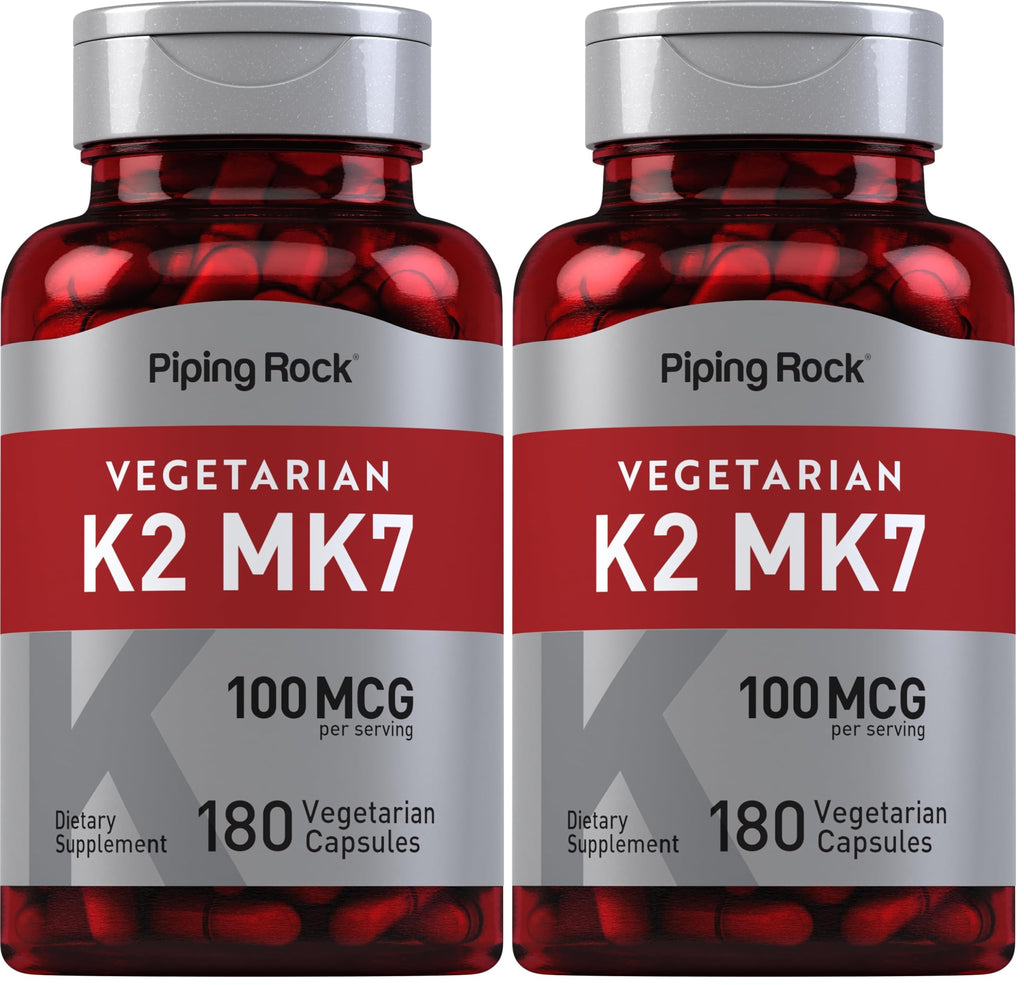 Piping Rock K2 MK7 Vitamin Supplement 100 mcg | 180 Vegetarian Capsules | Pack of 2