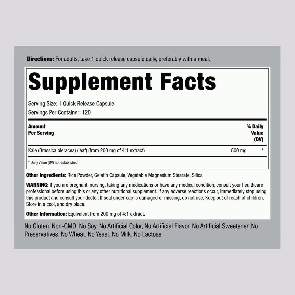 Piping Rock Kale Extract Capsules 800mg – 120 Count (Pack of 2) | Gluten Free & Non-GMO