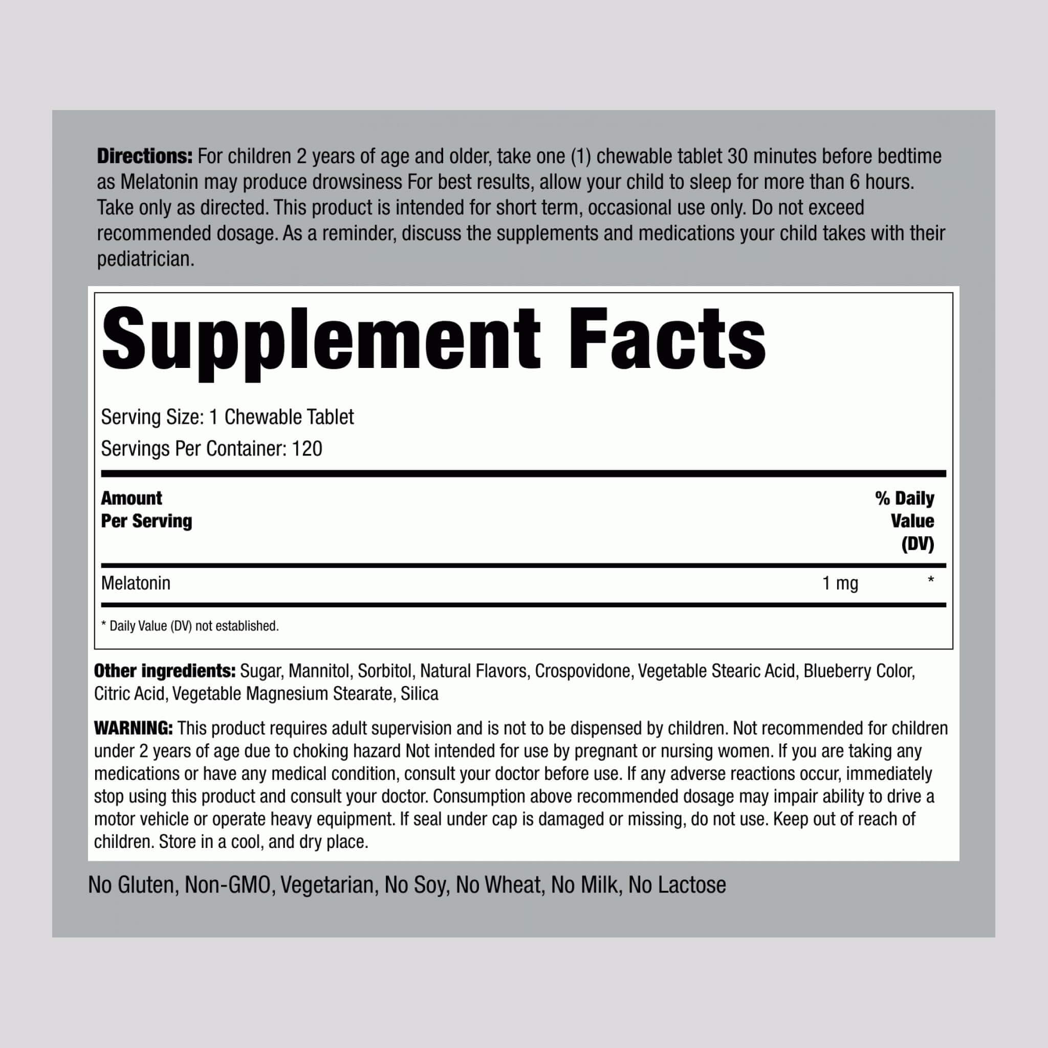 Piping Rock Kids Melatonin 1mg | 120 Chewables | Pack of 2
