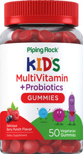 Piping Rock Kid's Multivitamin & Probiotic Gummies – Berry Punch, 50 Gummies | Vegetarian, Non-GMO, Gluten Free