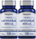 Piping Rock L-MethylFolate Supplement | 400 mcg | 130 Capsules | Pack of 2 | Vegetarian, Vegan | Non-GMO, Gluten Free