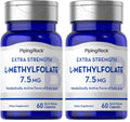 Piping Rock L-Methylfolate 7.5 mg | 60 Capsules | Extra Strength | Active Folic Acid | Non-GMO Gluten Free (Pack of 2)