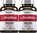 Piping Rock L-Ornithine Supplement 1500 mg – 120 Capsules | Free Form HCl | Non-GMO & Gluten Free (Pack of 2)