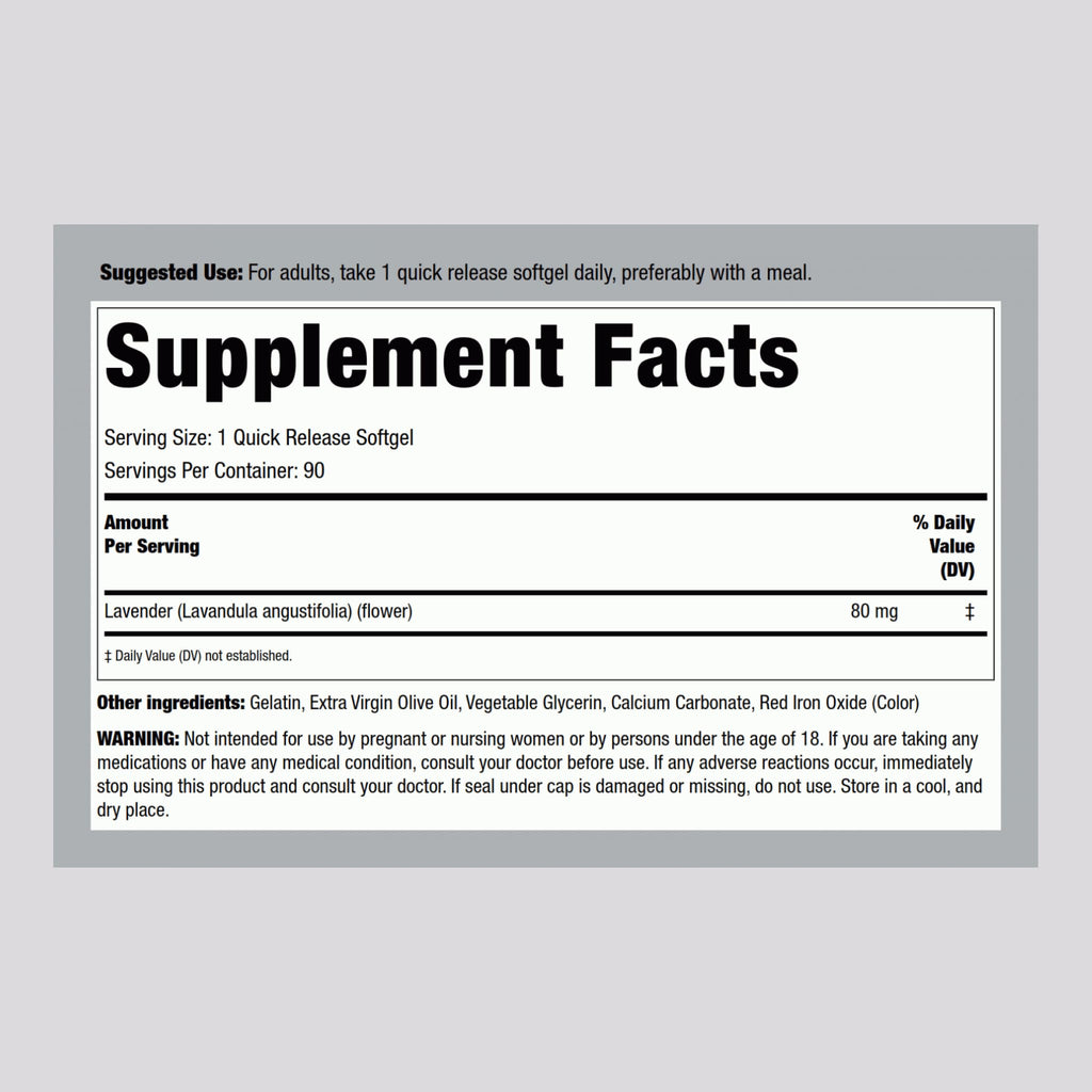 Piping Rock Lavender Calm Pills 80mg – 90 Softgels (Pack of 2) – Non-GMO, Gluten Free