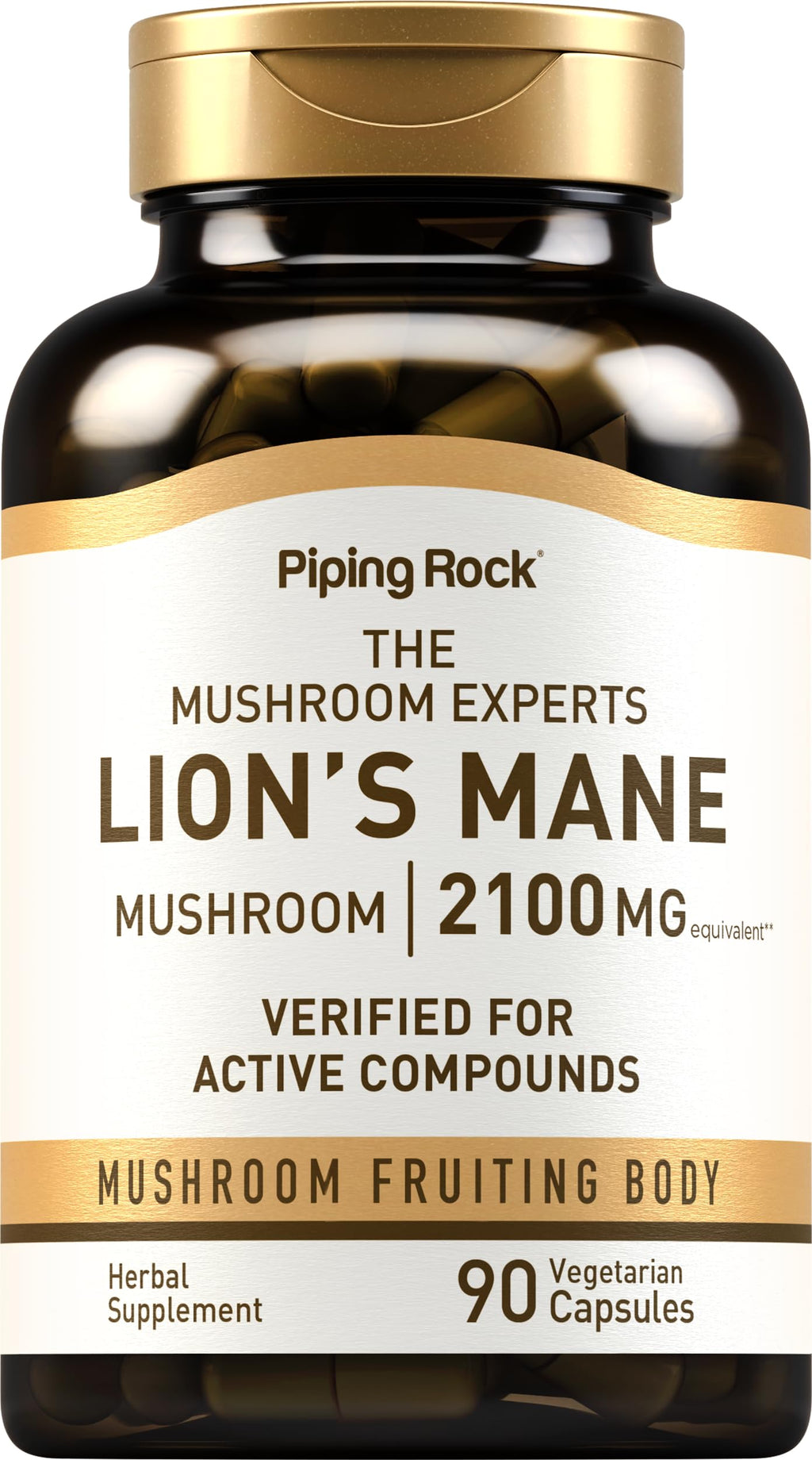 Piping Rock Lions Mane 2100mg Capsules | 90 Count | Vegan, Non-GMO, Gluten Free