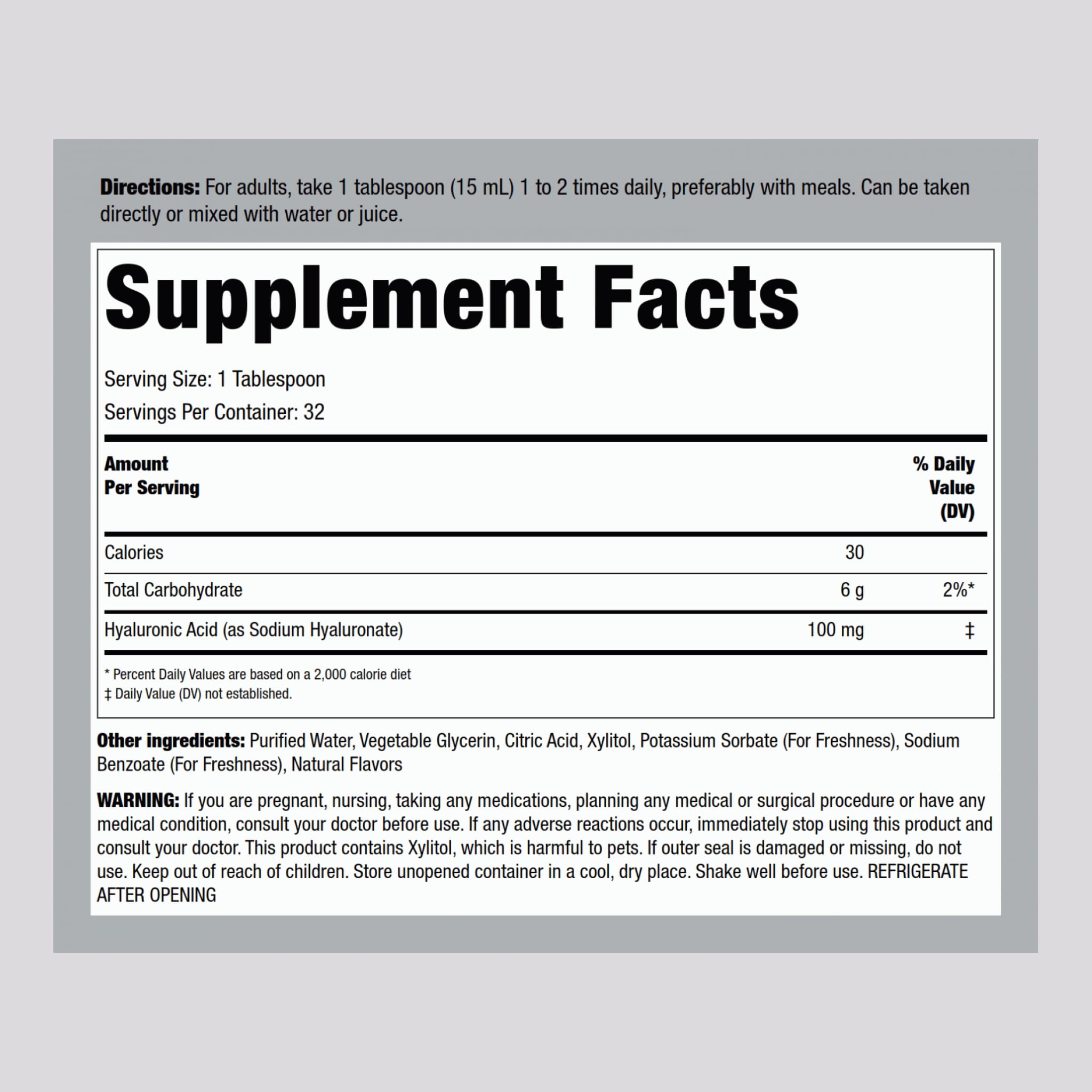 Piping Rock Liquid Hyaluronic Acid Supplement – 100mg, 16 fl oz | Natural Berry Flavor | Vegetarian, Non-GMO, Gluten Free