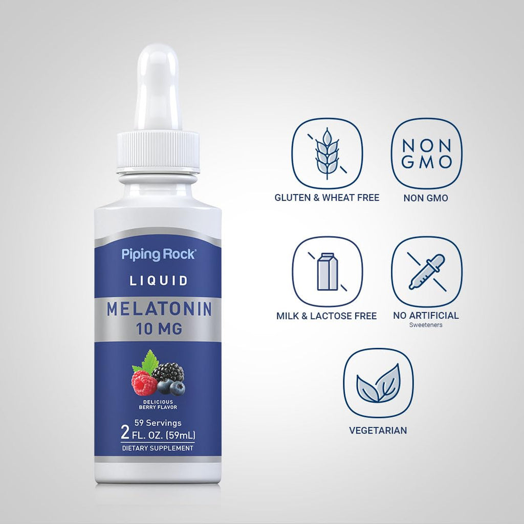 Piping Rock Liquid Melatonin 10mg – Berry Flavor Drops, 2oz | Non-GMO, Gluten Free
