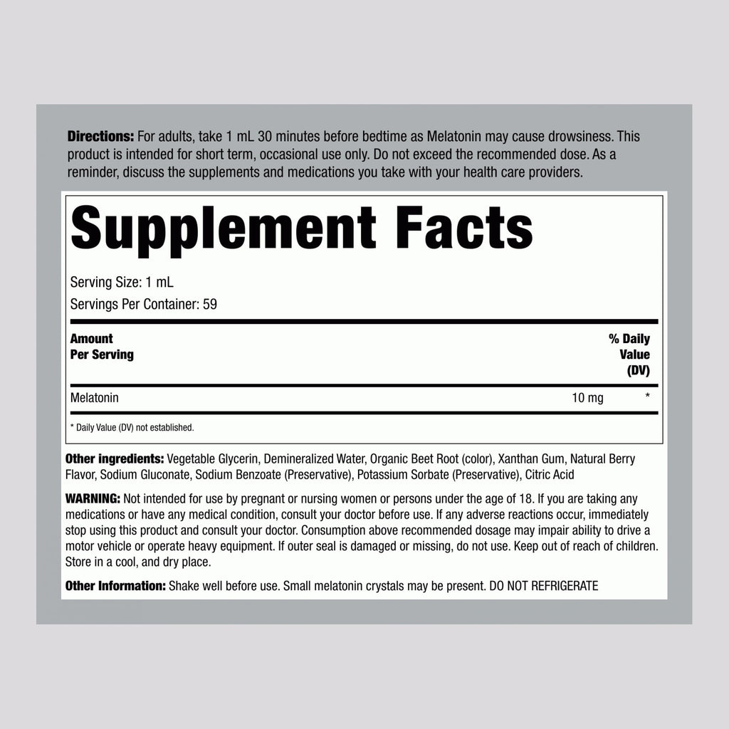 Piping Rock Liquid Melatonin 10mg – Berry Flavor Drops, 2oz | Non-GMO, Gluten Free