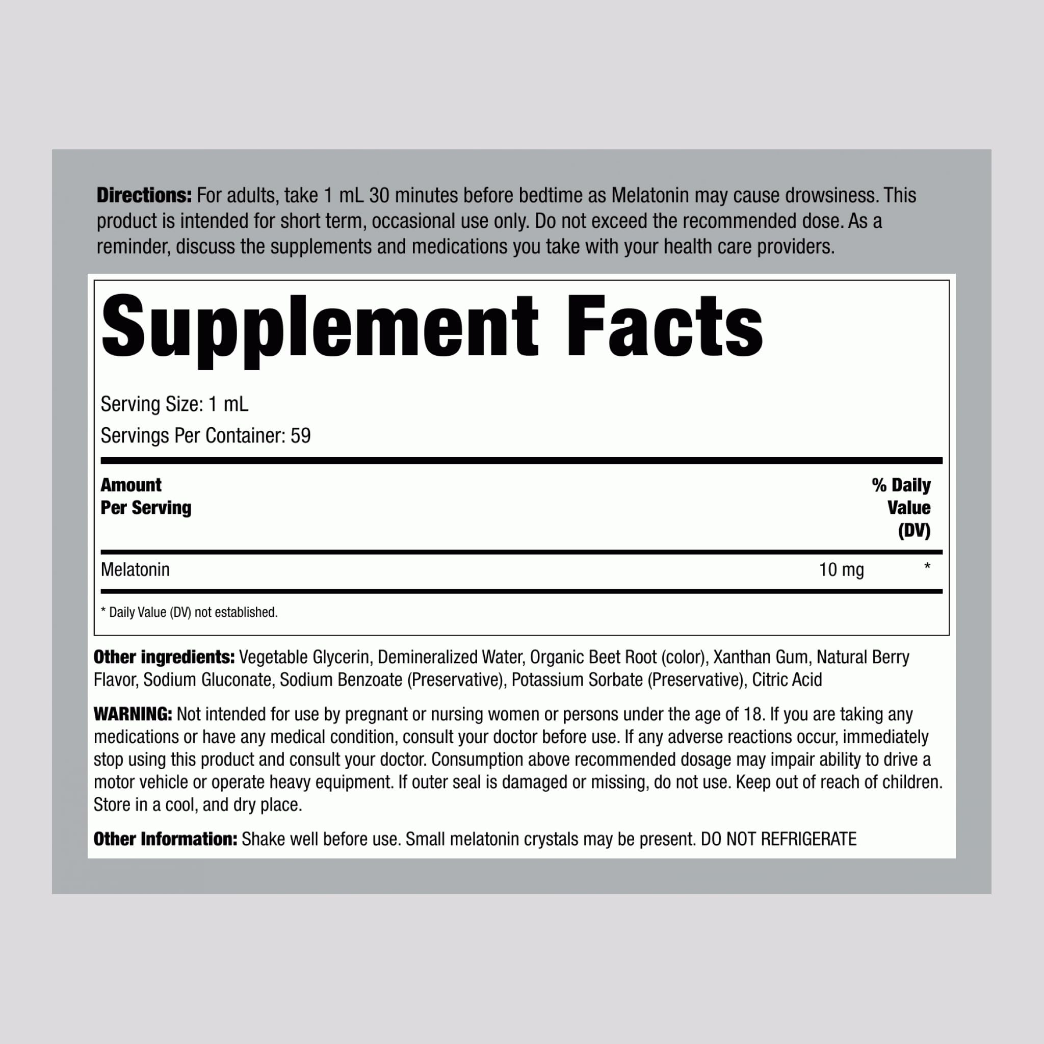 Piping Rock Liquid Melatonin 10mg – Berry Flavor Drops, 2oz | Non-GMO, Gluten Free