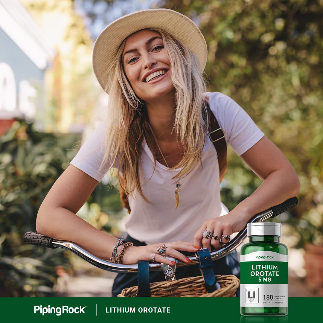 Piping Rock Lithium Orotate 5 mg – 180 Capsules, Non-GMO, Gluten Free (Pack of 2)