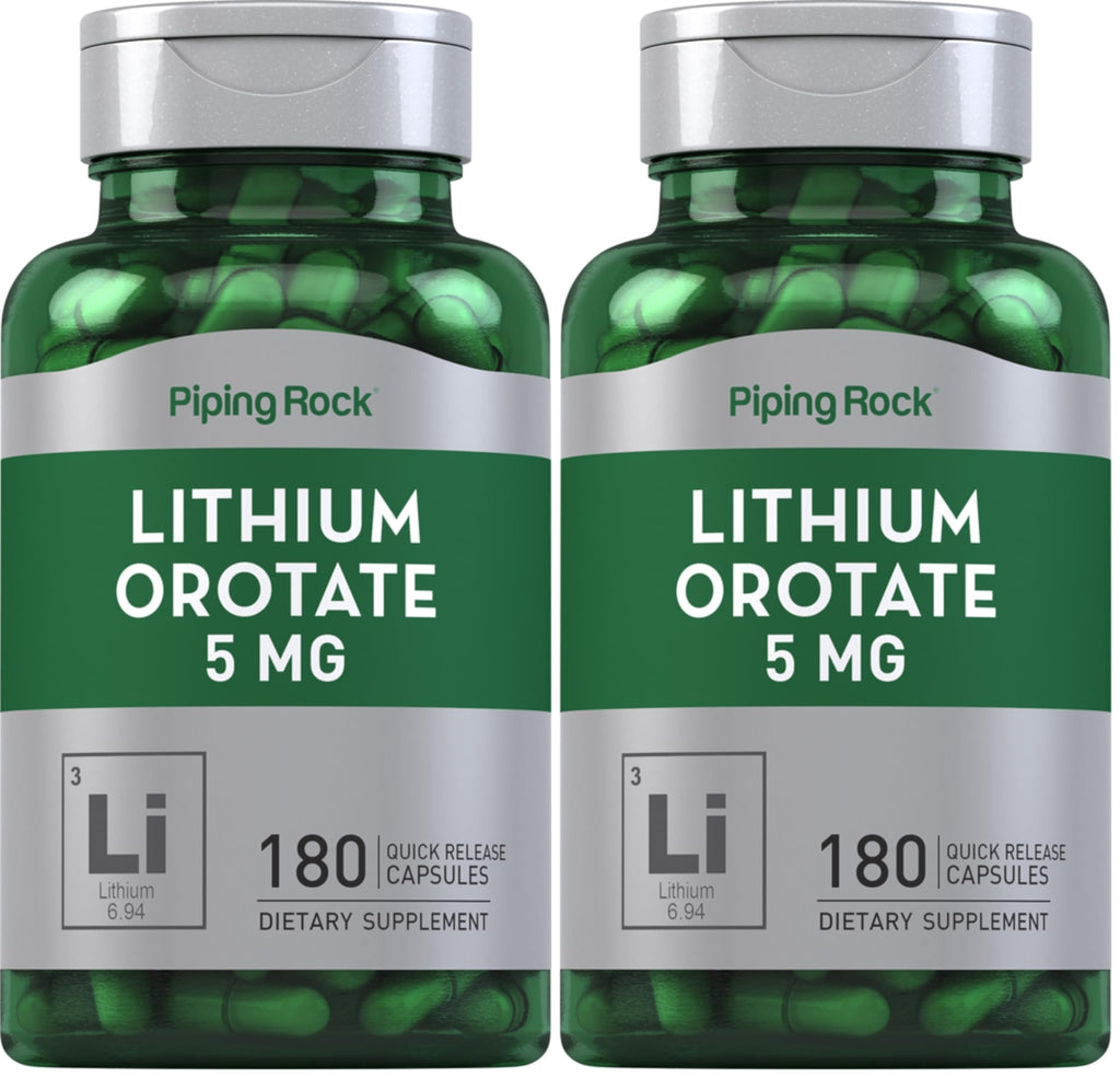 Piping Rock Lithium Orotate 5 mg – 180 Capsules, Non-GMO, Gluten Free (Pack of 2)