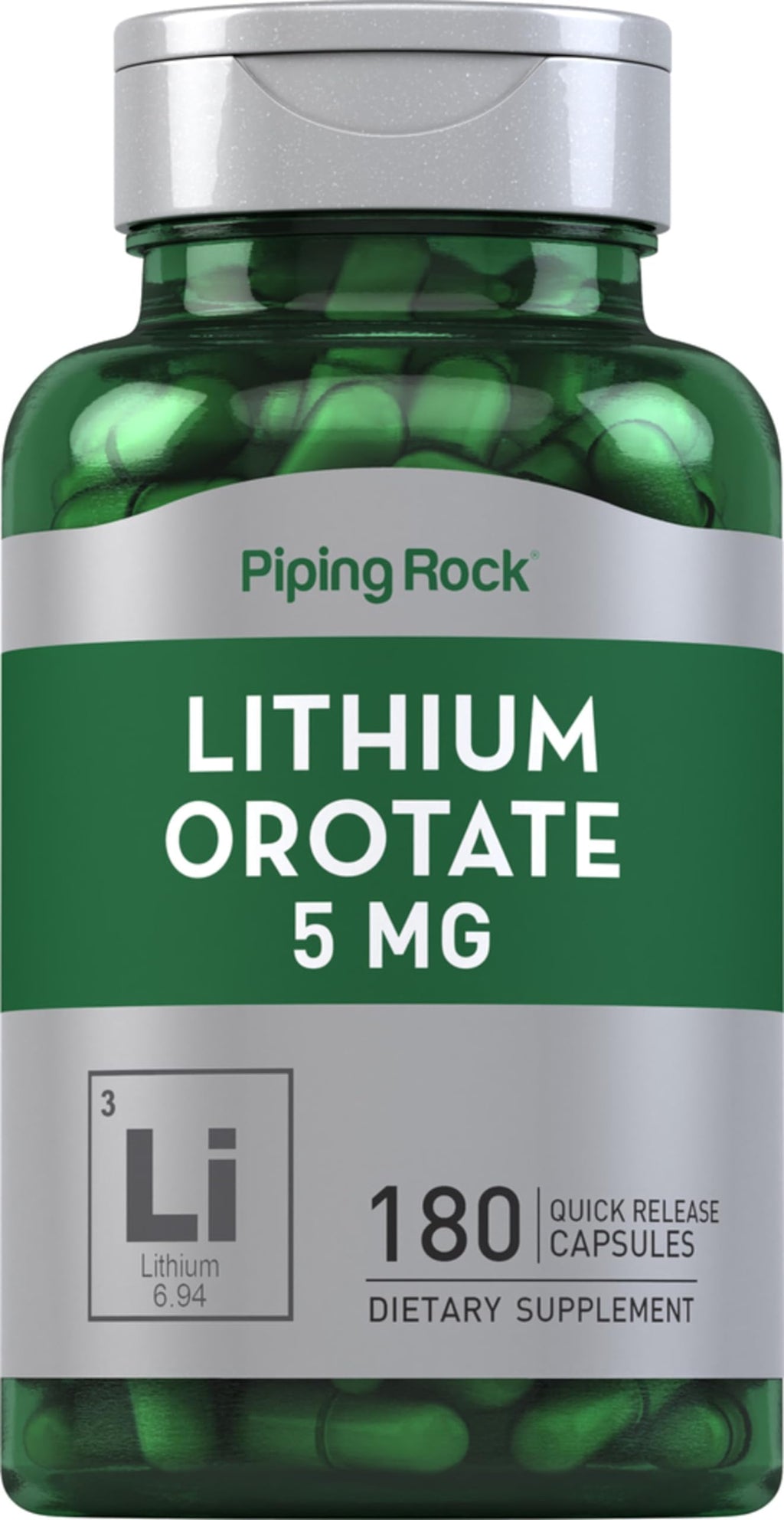 Piping Rock Lithium Orotate Supplement – 5 mg, 180 Capsules | Non-GMO, Gluten Free
