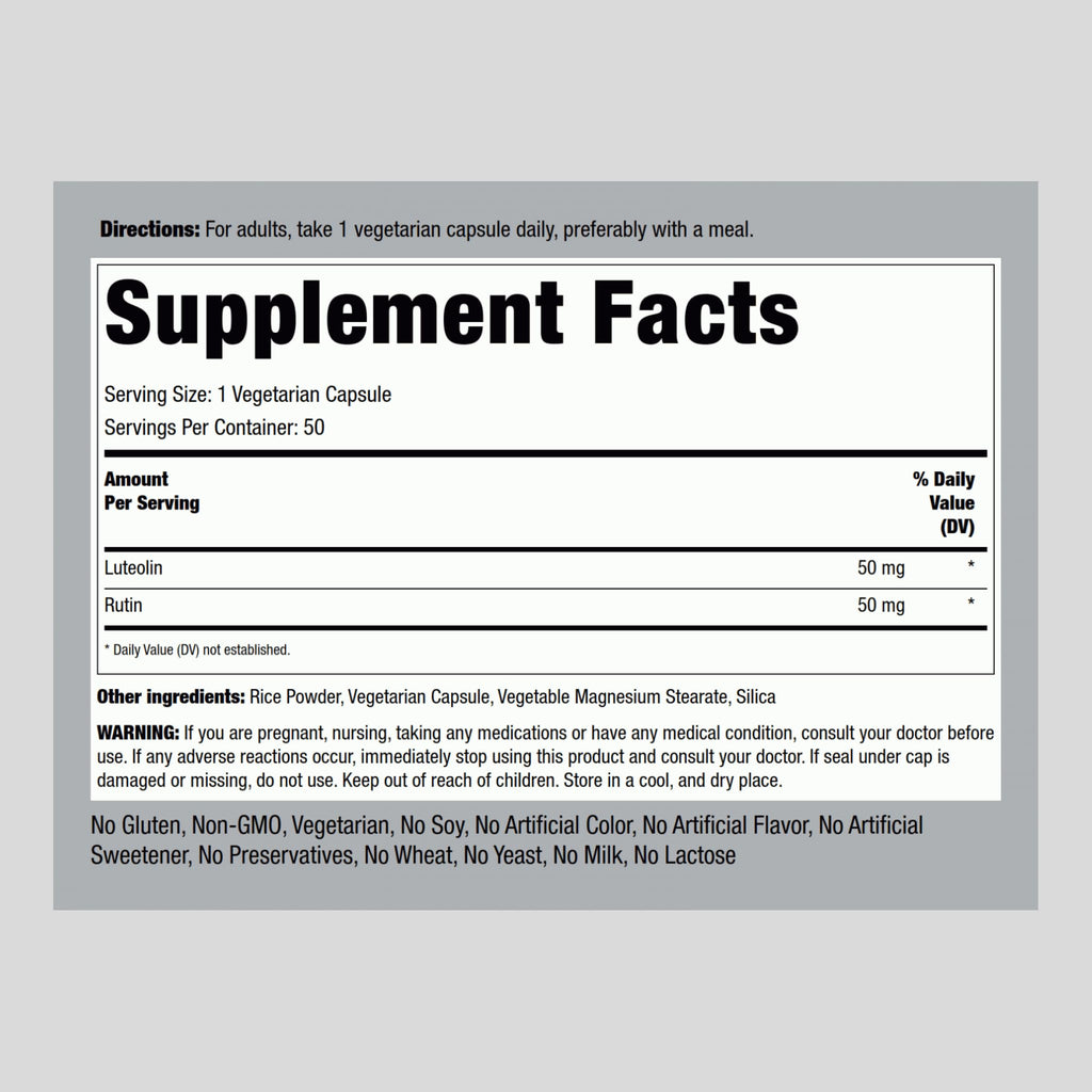 Piping Rock Luteolin Supplement 100mg | 50 Capsules | Rutin Complex | Vegetarian, Non-GMO, Gluten Free (Pack of 2)