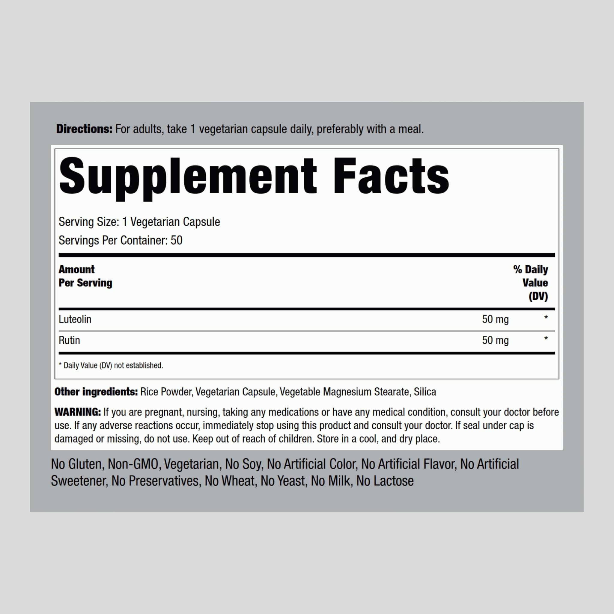 Piping Rock Luteolin Supplement 100mg | 50 Capsules | Rutin Complex | Vegetarian, Non-GMO, Gluten Free (Pack of 2)