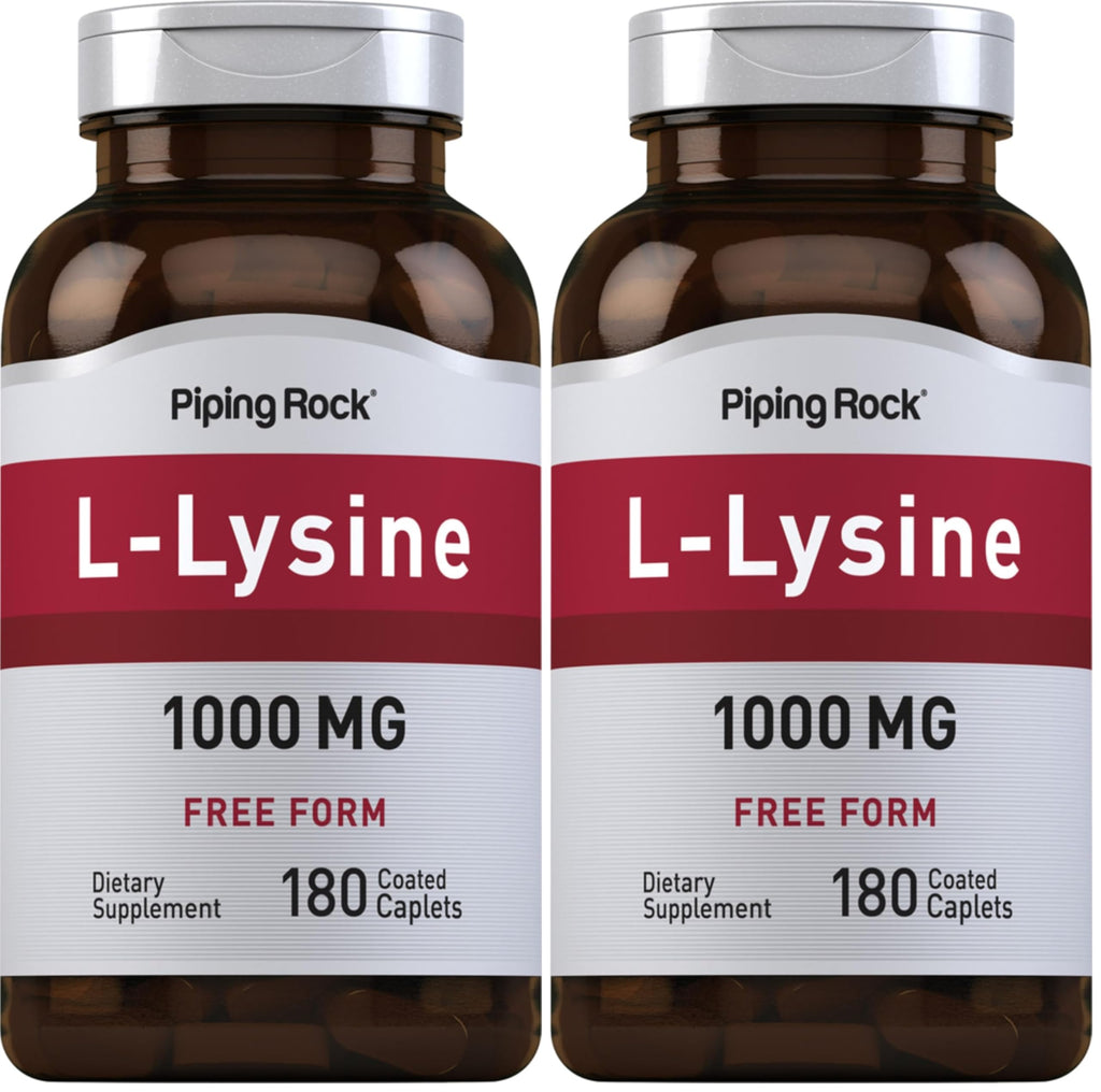 Piping Rock L-Lysine 1000mg | 180 Caplets | Free Form | Vegetarian, Non-GMO, Gluten Free (Pack of 2)