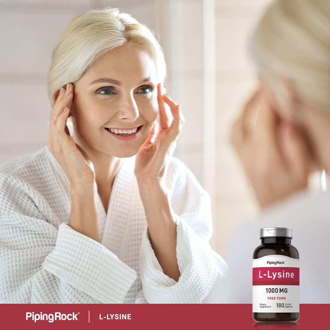 Piping Rock L-Lysine 1000mg | 180 Caplets | Free Form | Vegetarian, Non-GMO, Gluten Free (Pack of 2)