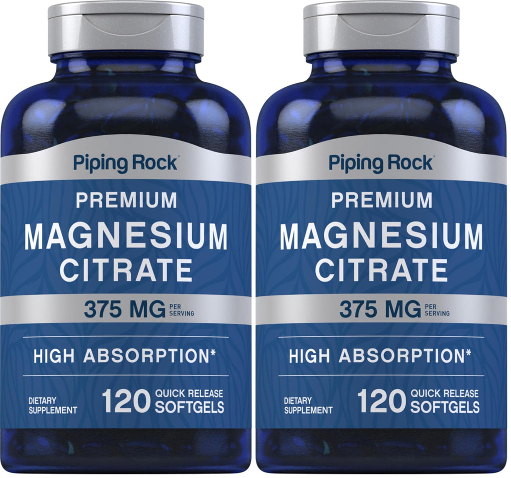 Piping Rock Magnesium Citrate 375 mg - 120 Softgels - High Absorption - Non-GMO, Gluten Free (Pack of 2)