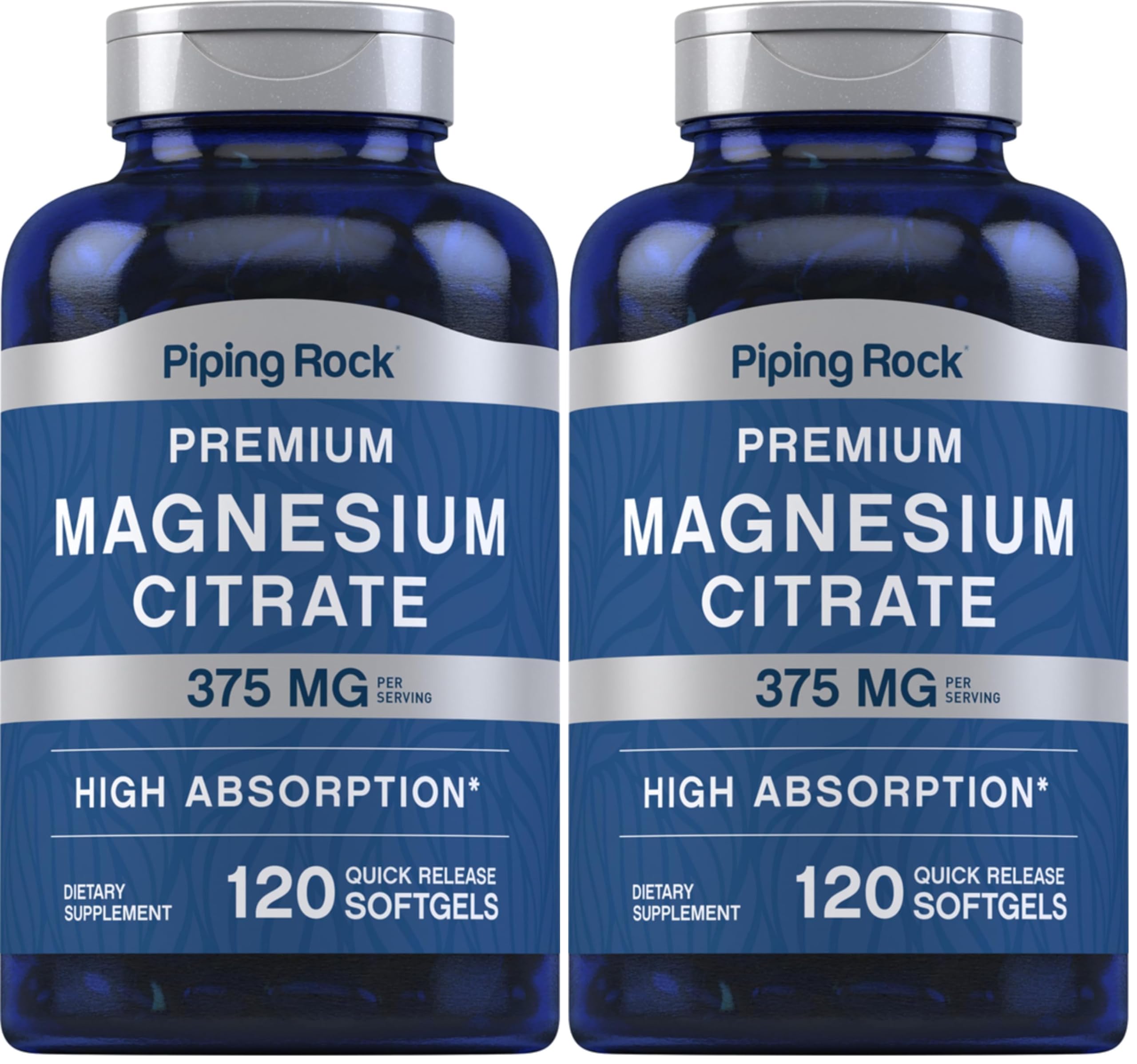Piping Rock Magnesium Citrate 375 mg - 120 Softgels - High Absorption - Non-GMO, Gluten Free (Pack of 2)
