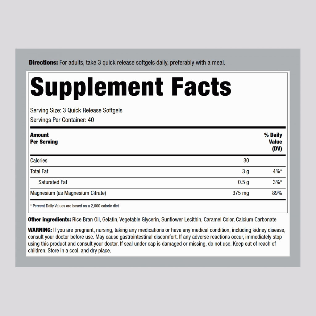 Piping Rock Magnesium Citrate 375 mg - 120 Softgels - High Absorption - Non-GMO, Gluten Free (Pack of 2)