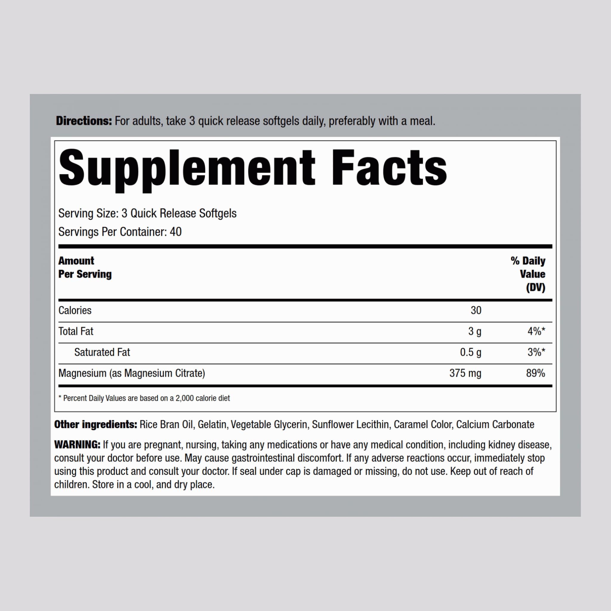 Piping Rock Magnesium Citrate 375 mg - 120 Softgels - High Absorption - Non-GMO, Gluten Free (Pack of 2)
