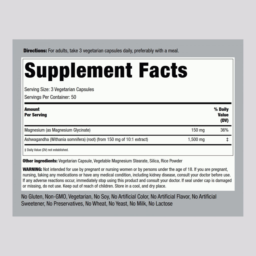 Piping Rock Magnesium Glycinate & Ashwagandha – 150 Capsules, Vegetarian, Non-GMO, Gluten Free (Pack of 2)