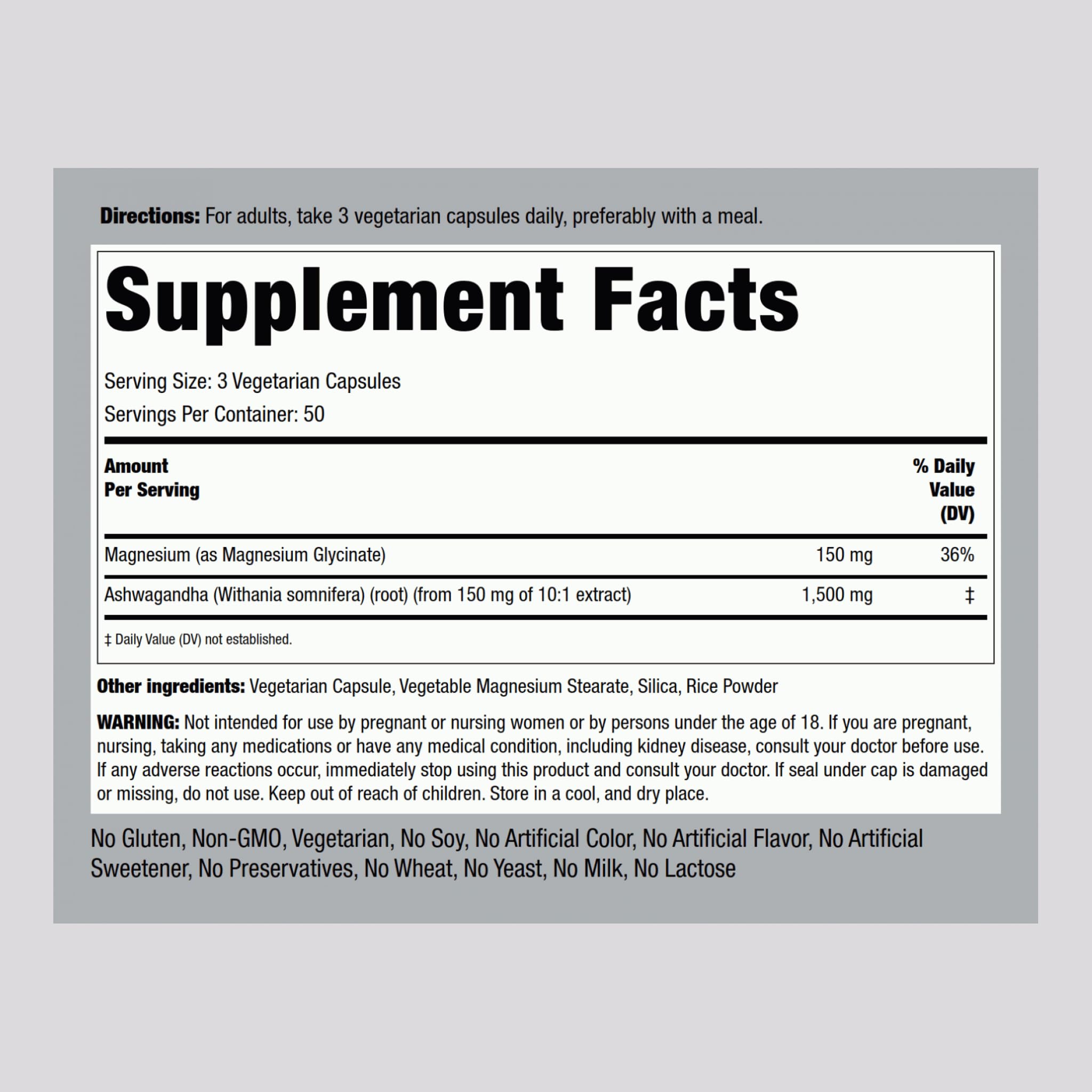 Piping Rock Magnesium Glycinate & Ashwagandha – 150 Capsules, Vegetarian, Non-GMO, Gluten Free (Pack of 2)
