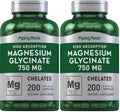 Piping Rock Magnesium Glycinate Capsules | 750mg | 200 Count | High Absorption | Chelated | Non-GMO and Gluten Free Supplement (Pack of 2)