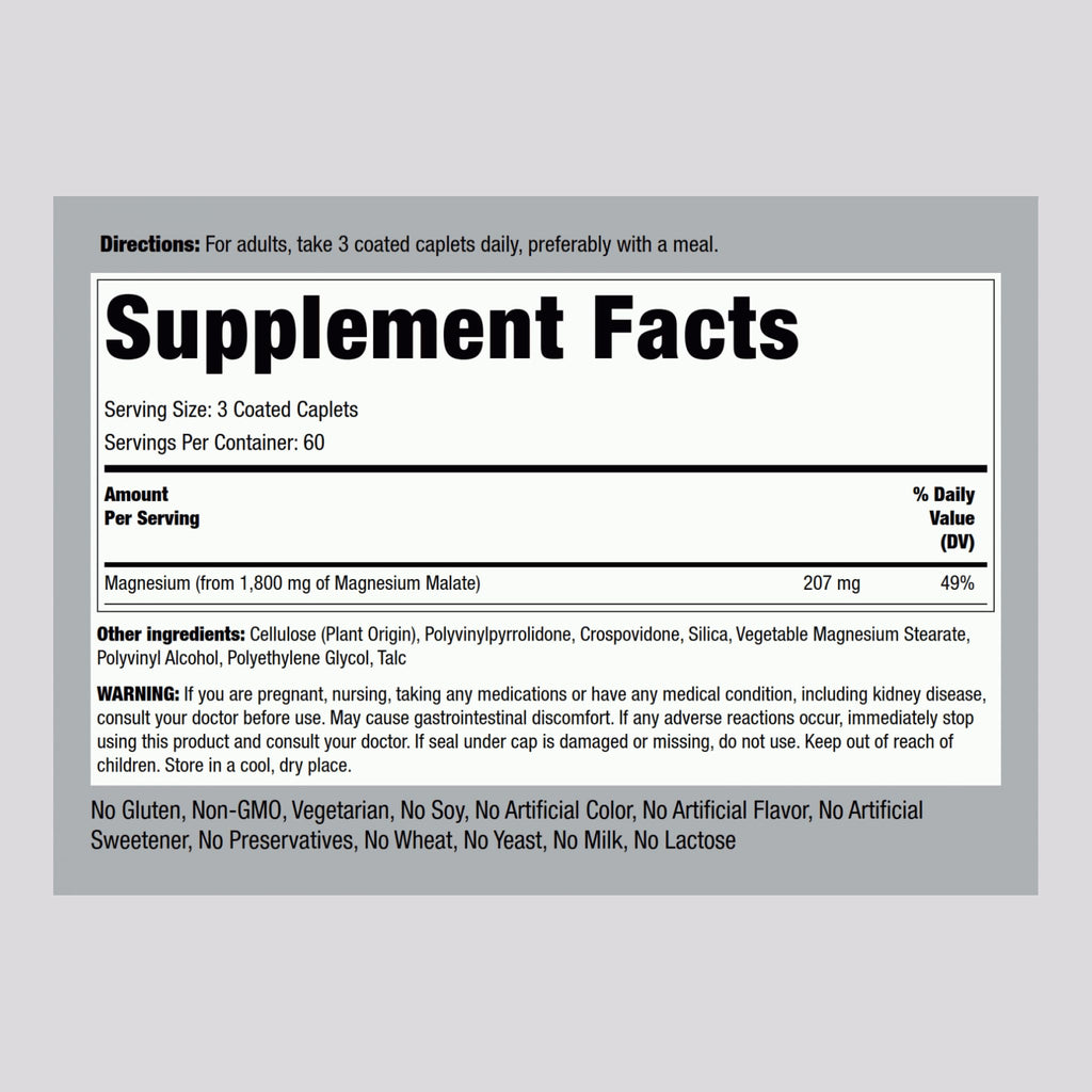 Piping Rock Magnesium Malate 1800 mg – 180 Caplets (Pack of 2)