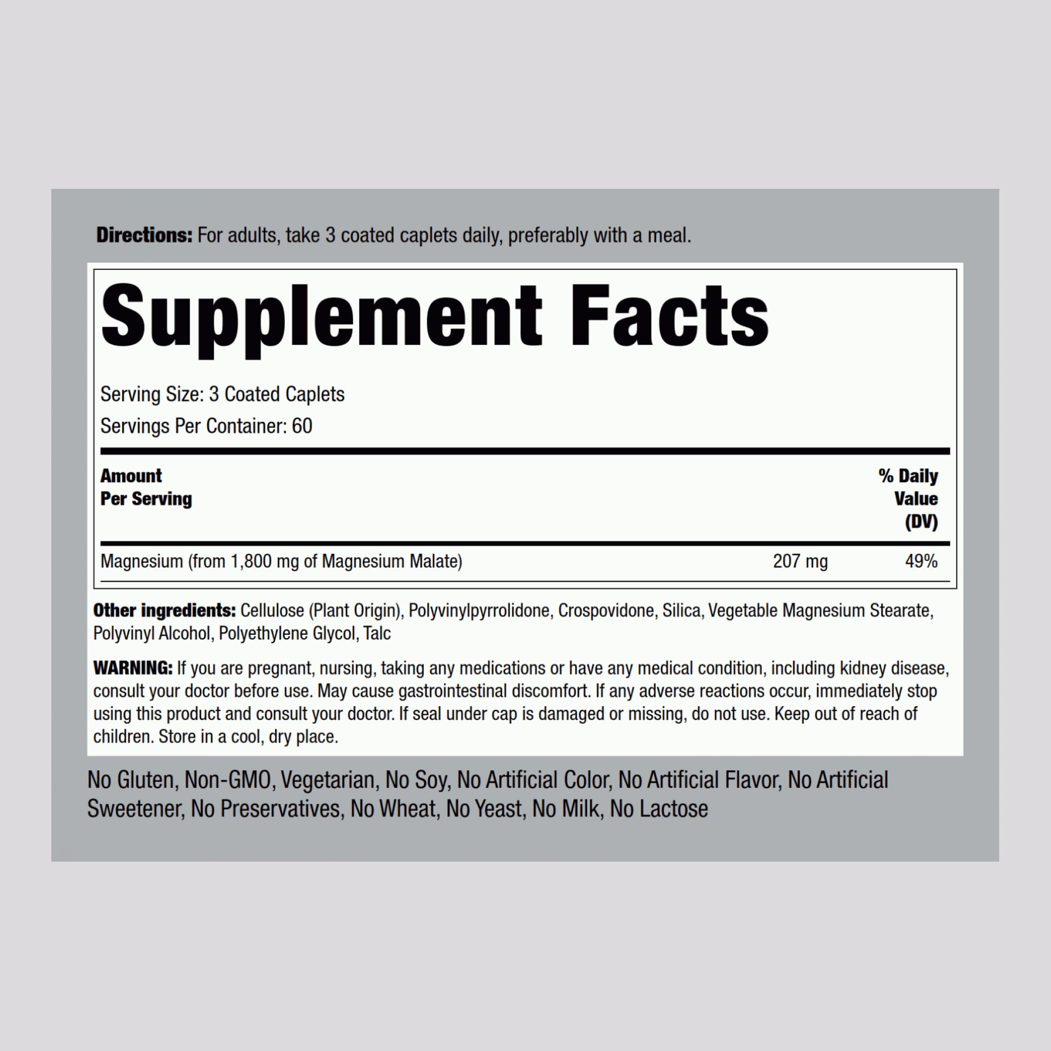 Piping Rock Magnesium Malate 1800 mg – 180 Caplets (Pack of 2)