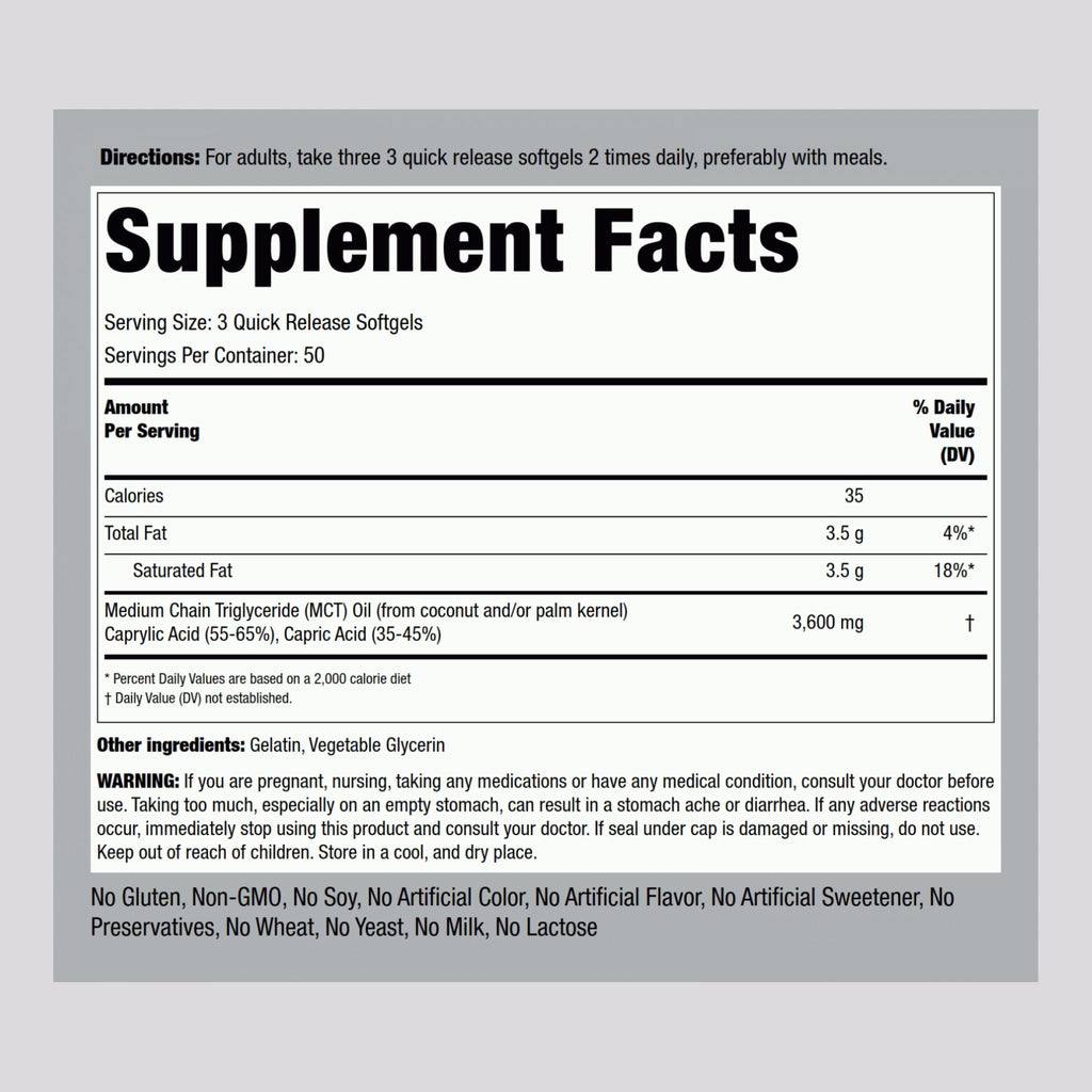 Piping Rock MCT Oil Softgel Capsules | 3600mg | 150 Pills | Keto-Approved | Non-GMO, Gluten Free Supplement (Pack of 2)