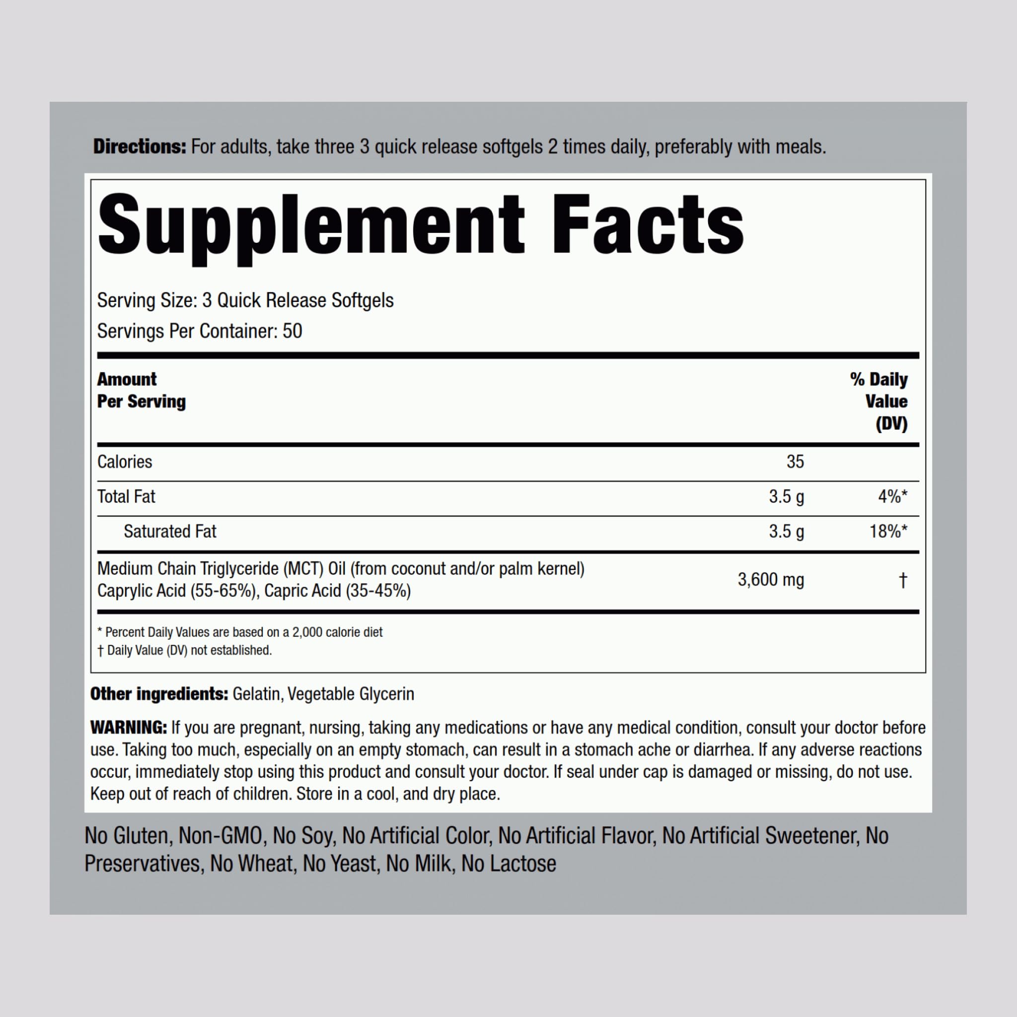 Piping Rock MCT Oil Softgel Capsules | 3600mg | 150 Pills | Keto-Approved | Non-GMO, Gluten Free Supplement (Pack of 2)