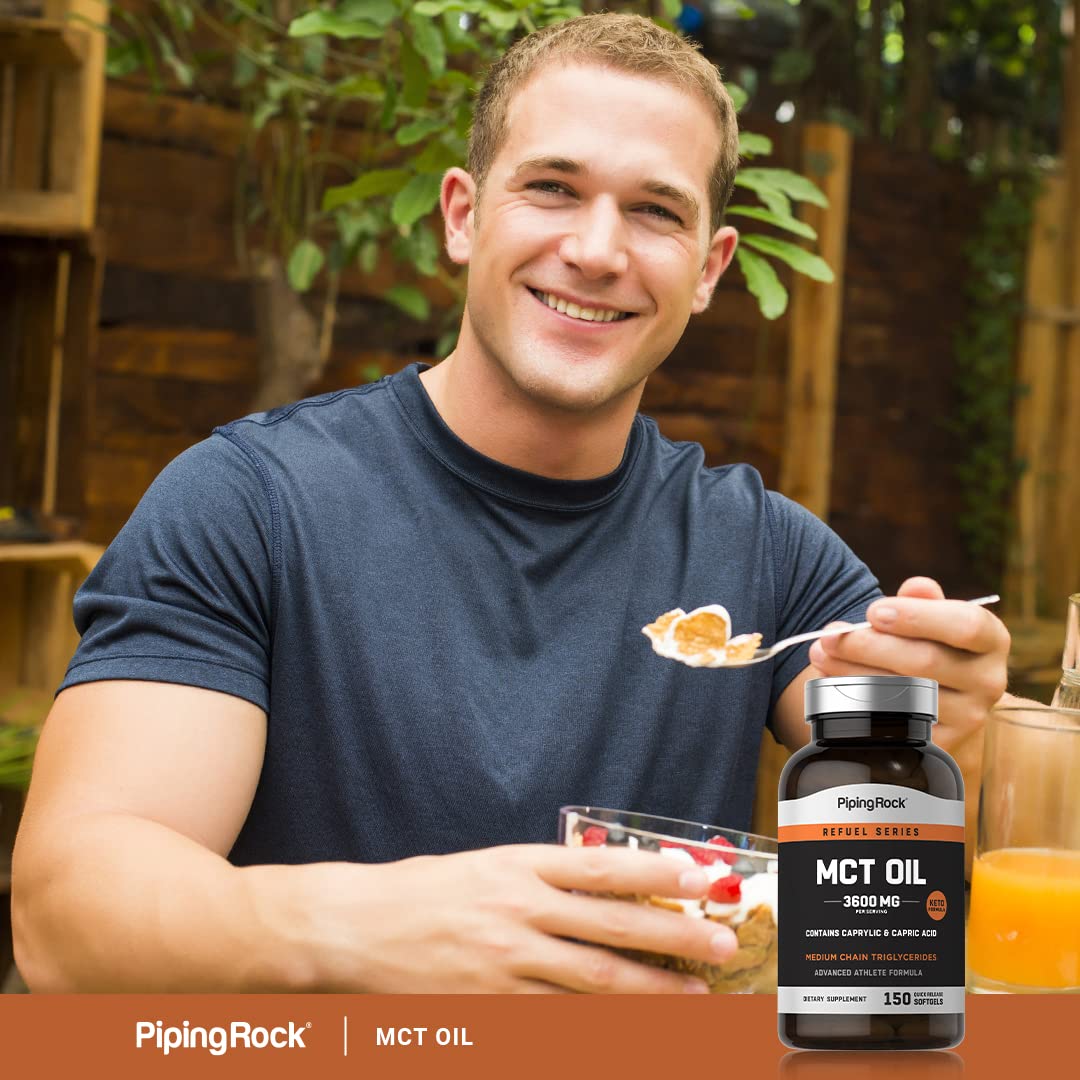 Piping Rock MCT Oil Softgel Capsules | 3600mg | 150 Pills | Keto-Approved | Non-GMO, Gluten Free Supplement (Pack of 2)
