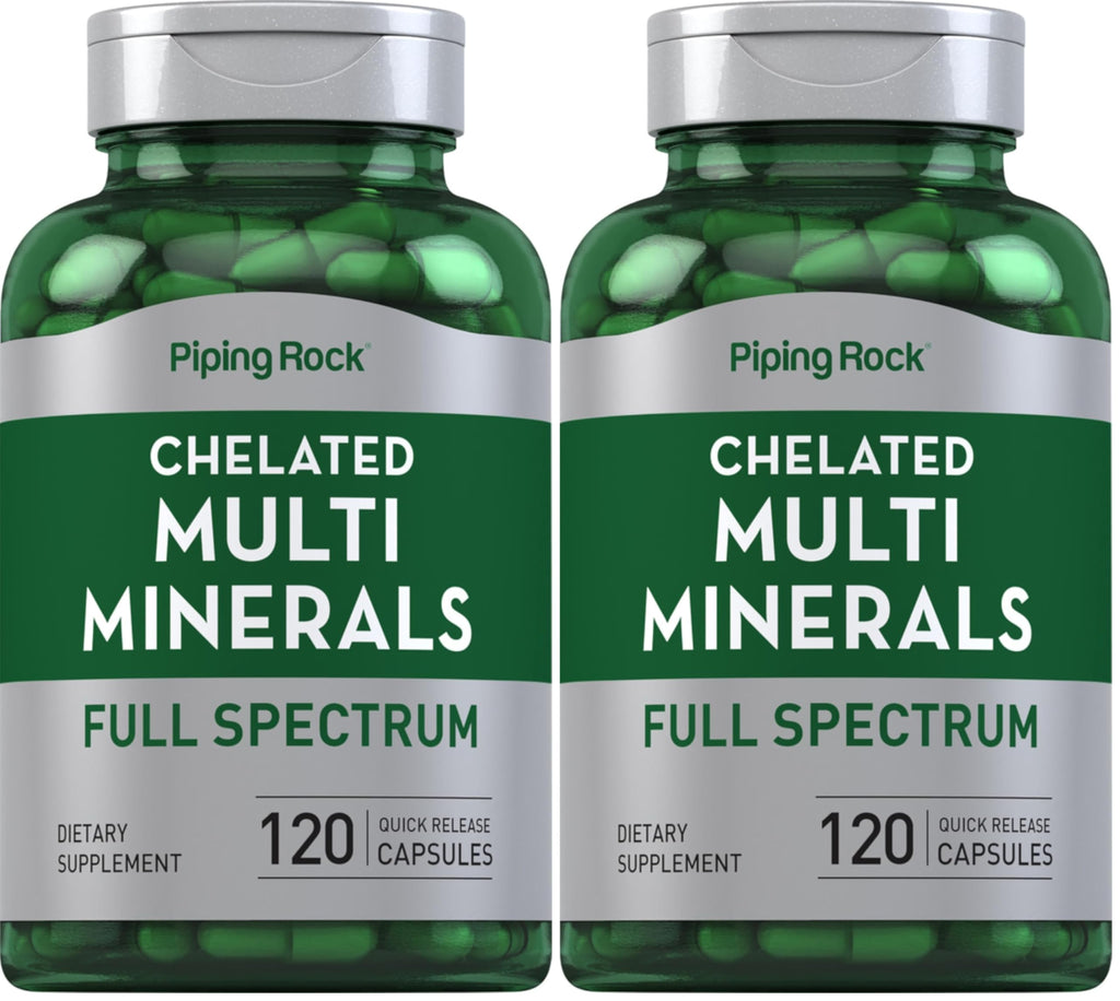 Piping Rock Mega Multi Mineral Chelated Supplement – 120 Capsules – Iron Free – Non-GMO – Gluten Free – Pack of 2 – For Men & Women