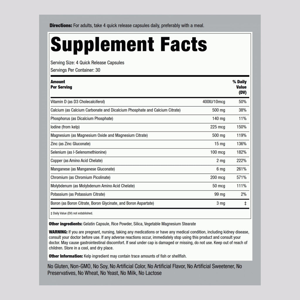 Piping Rock Mega Multi Mineral Chelated Supplement – 120 Capsules – Iron Free – Non-GMO – Gluten Free – Pack of 2 – For Men & Women