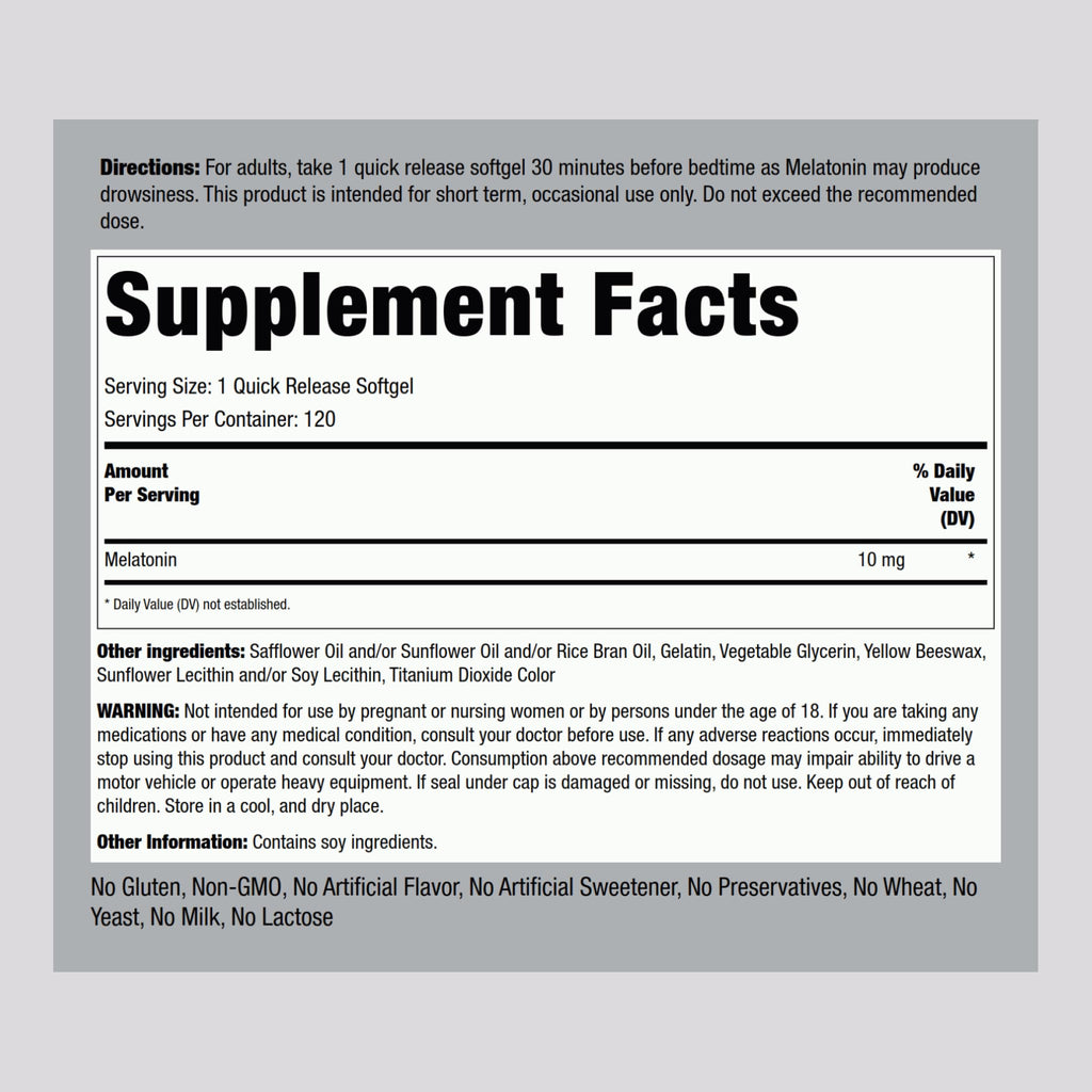 Piping Rock Melatonin 10mg – 120 Softgels (Pack of 2) | Quick Release