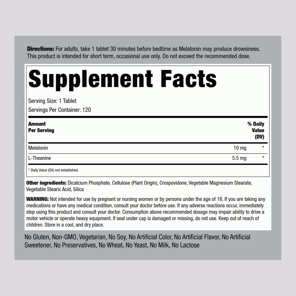 Piping Rock Melatonin 10mg | 120 Tablets | with L-Theanine | Adult Sleep Supplement | Extra Strength Formula | Vegetarian, Non-GMO, Gluten Free