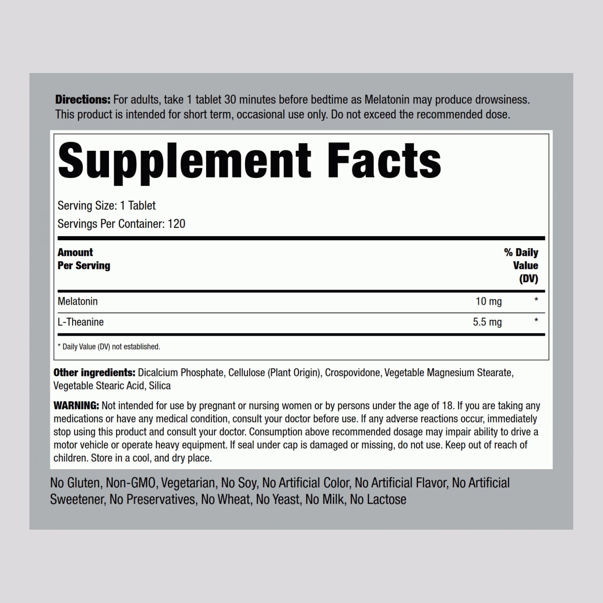 Piping Rock Melatonin 10mg | 120 Tablets | with L-Theanine | Adult Sleep Supplement | Extra Strength Formula | Vegetarian, Non-GMO, Gluten Free