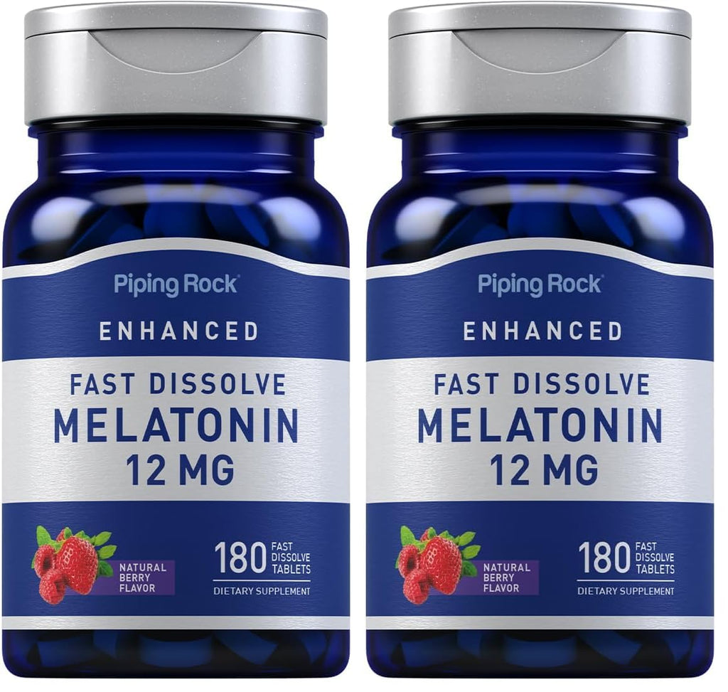 Piping Rock Melatonin 12 mg – 180 Fast-Dissolve Tablets (Berry) – Non-GMO, Gluten Free | Pack of 2