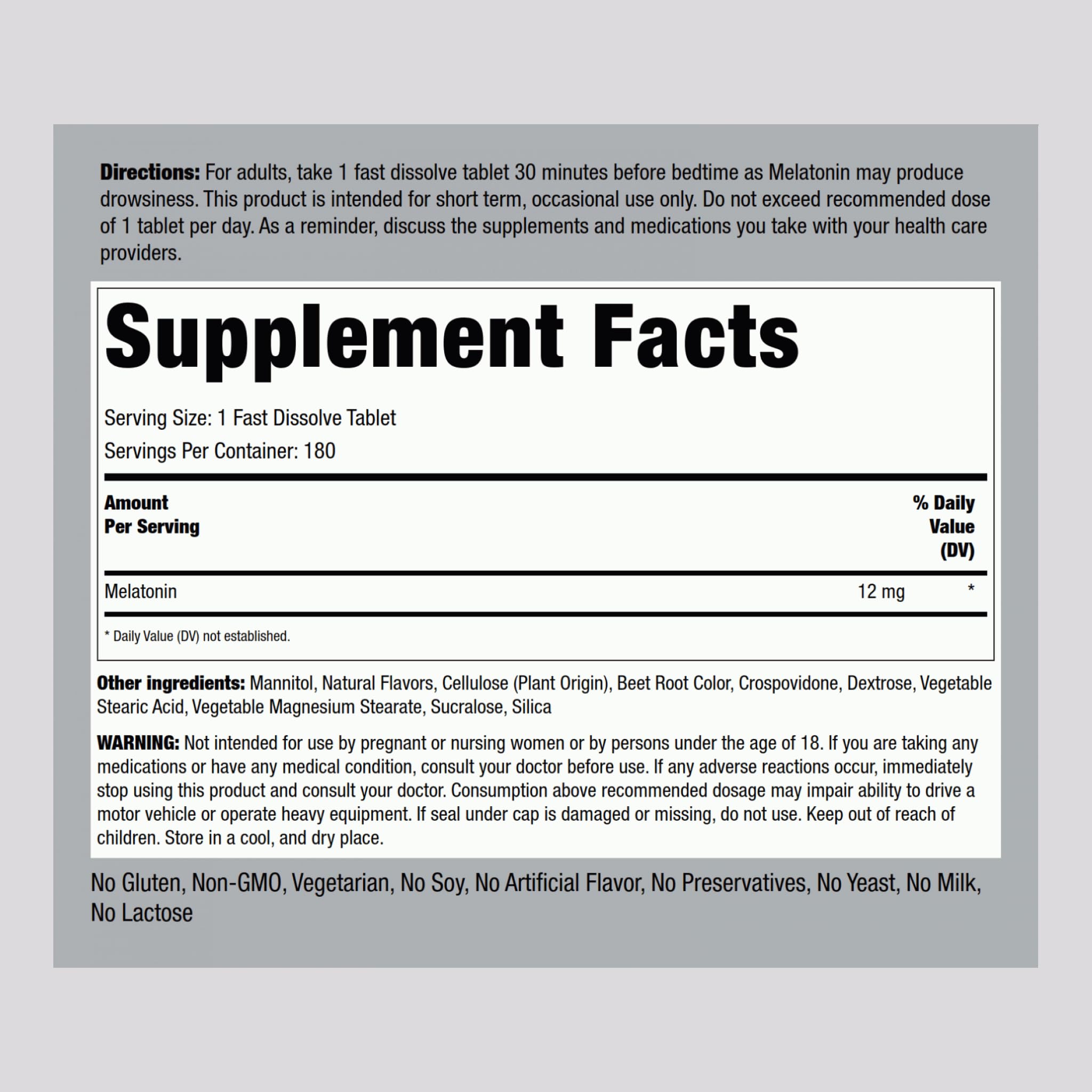 Piping Rock Melatonin 12 mg – 180 Fast-Dissolve Tablets (Berry) – Non-GMO, Gluten Free | Pack of 2