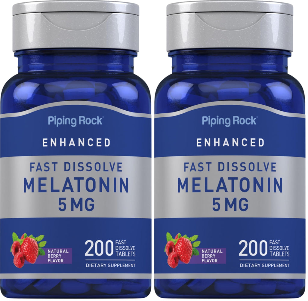 Piping Rock Melatonin 5mg | Berry Flavor | 2-Pack | 200 Tablets per Bottle